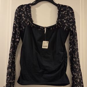 Free People Black Floral Lace Blouse